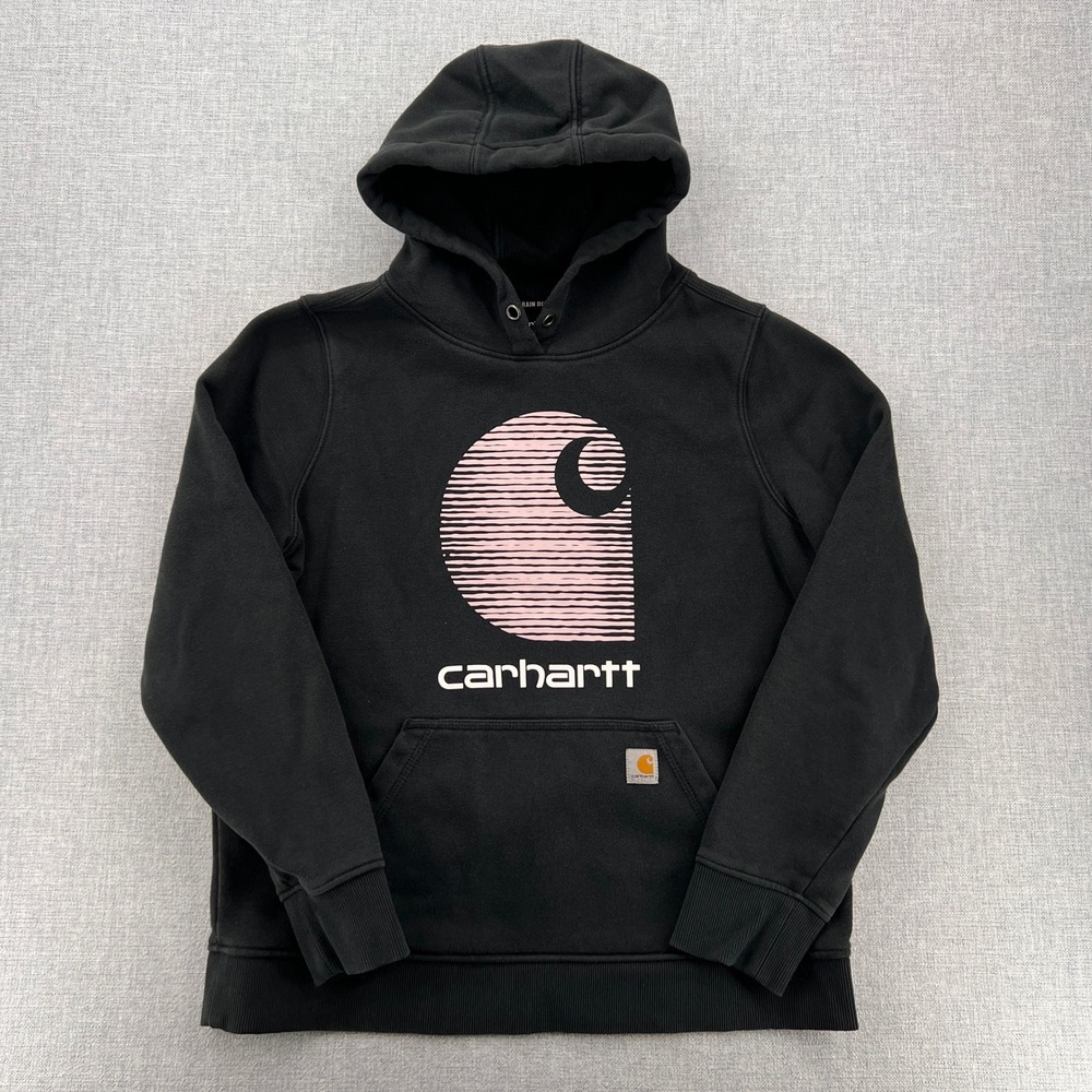 Carhartt Rain Defender Hoodie Sweatshirt Women Large Black Graphic Logo Workwear